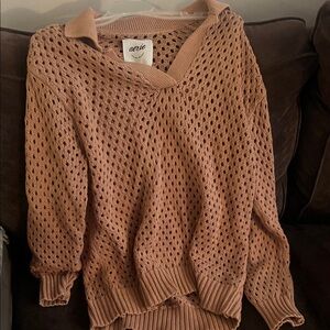 Aerie Women's V-Neck Sweater in Light Brown